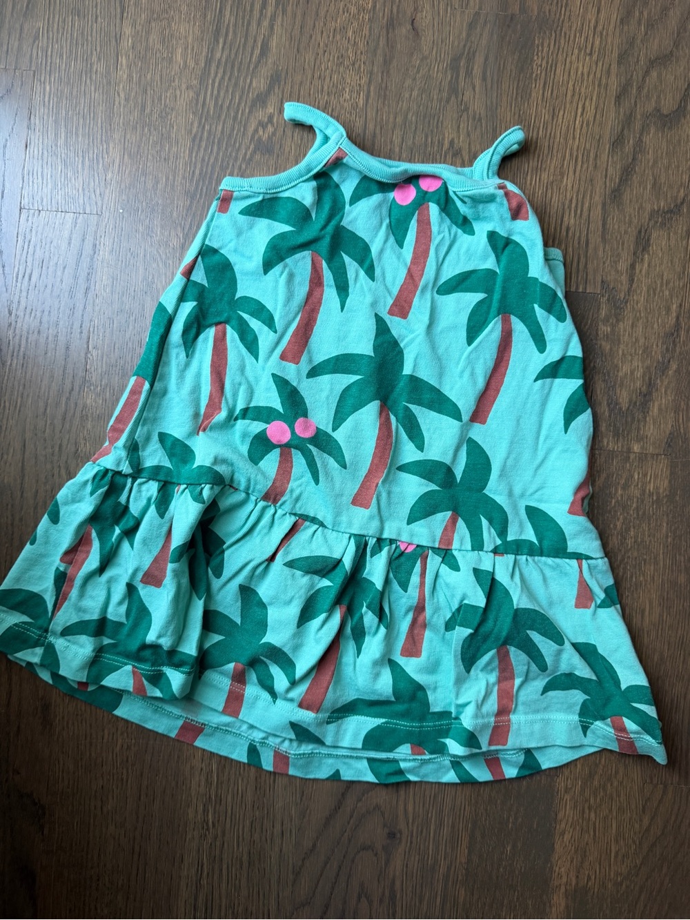 Hanna Anderson Girls Tropical Palm Tree Tank Dress - Teal & Green